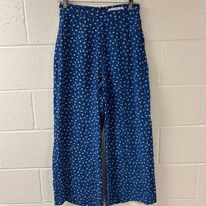 Faithfull the Brand Blue Floral Wide Leg Pants/Trousers High Waist Size US 4